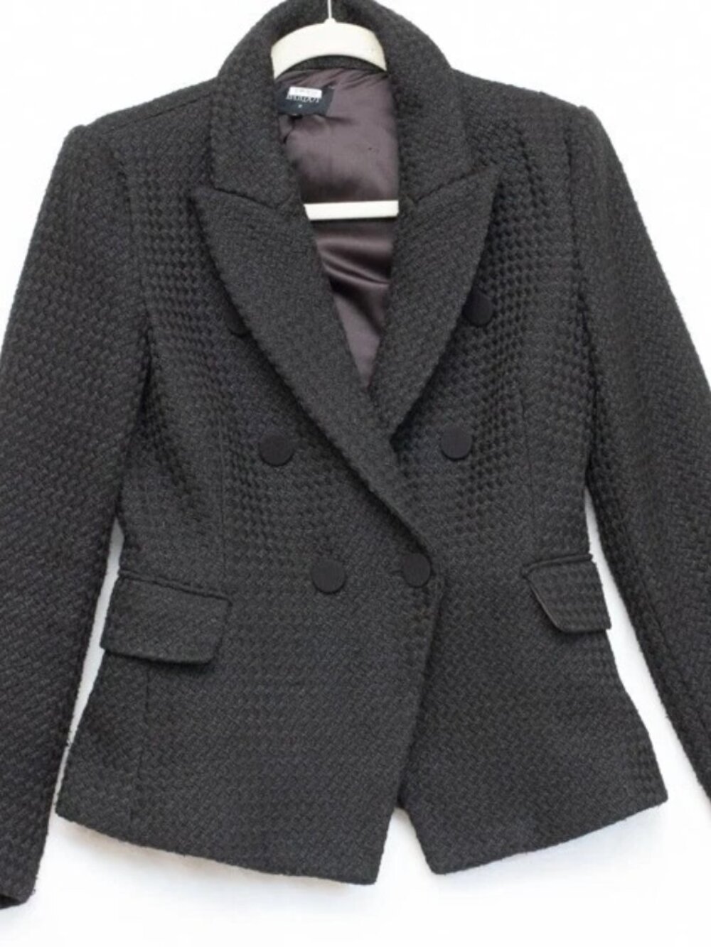 Bardot Boucle Double Breasted Black Tweed Blazer Jacket Work Office Career Sz S